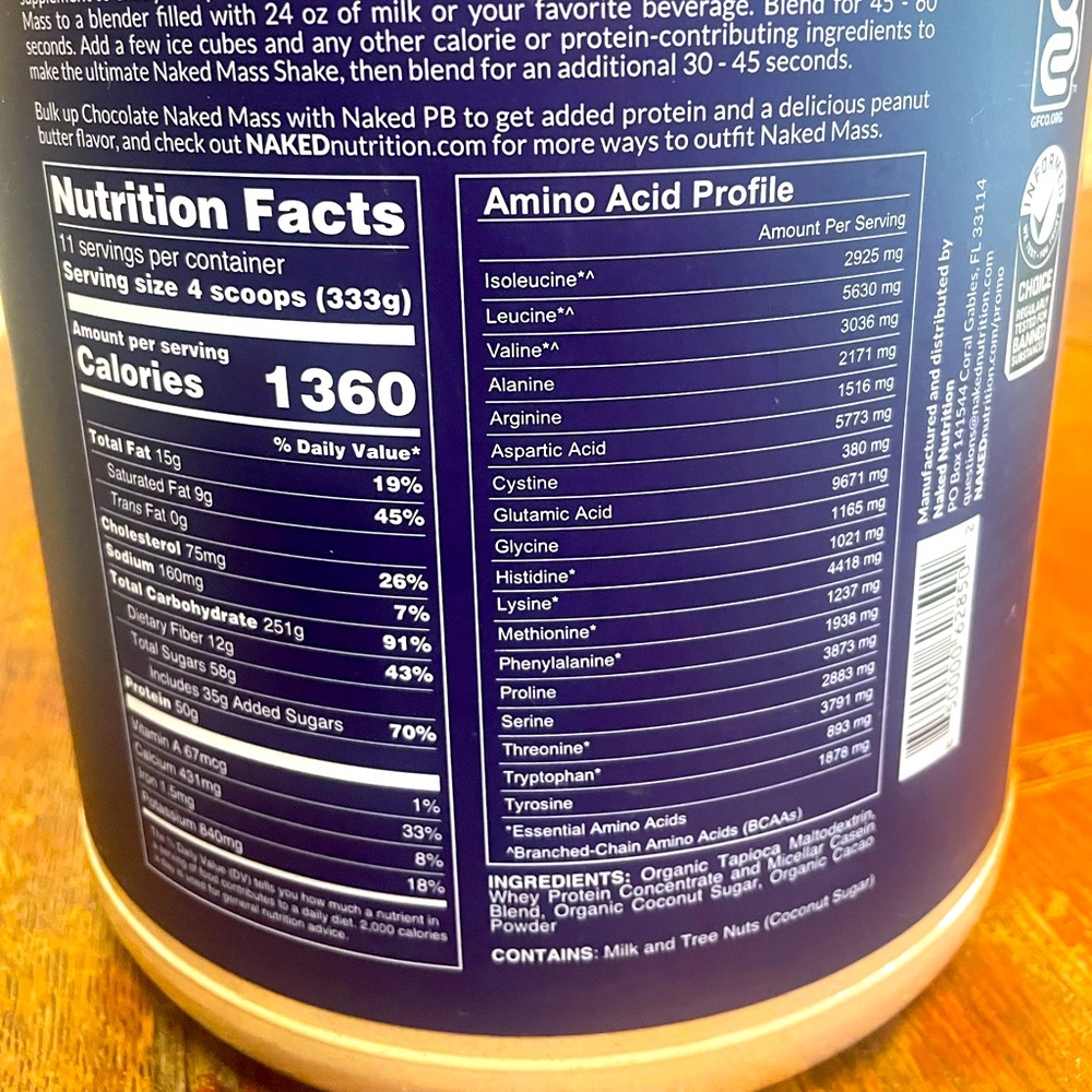 Naked Mass Gainer, Choc
